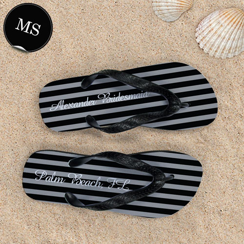 Design My Own Chic Black Stripes With Name, Men's Small Flip Flop Sandals
