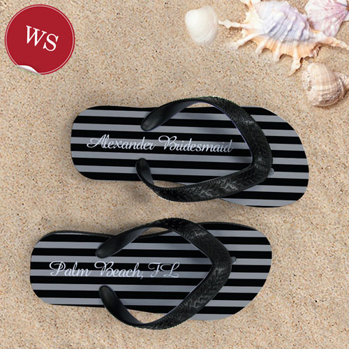 Make My Own Chic Black Stripes With Name, Women's Small Flip Flop Sandals