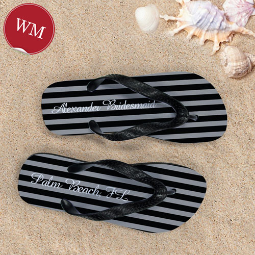 Design My Own Chic Black Stripes With Name, Women's Medium Flip Flop Sandals
