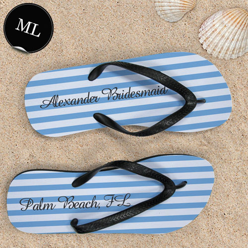 Create Your Own Customizable Nautical Blue Stripes ,Men's Large Flip Flops
