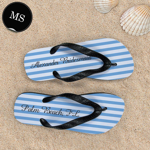 Design My Own Customizable Nautical Blue Stripes ,Men's Small Flip Flop Sandals
