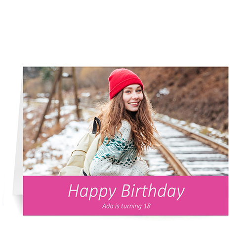 Hot Pink Photo Birthday Cards, 5x7 Simple