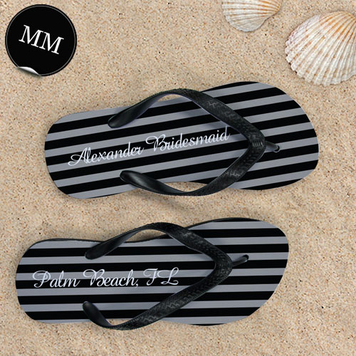 Design My Own Chic Black Stripes With Name, Men's Medium Flip Flop Sandals