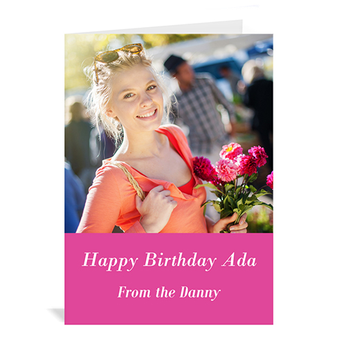 Hot Pink Photo Birthday Cards, 5x7 Portrait Folded Simple
