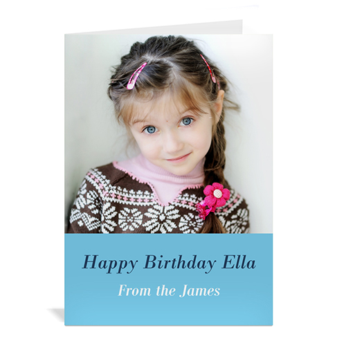 Baby Blue Photo Birthday Cards, 5x7 Portrait Folded Simple