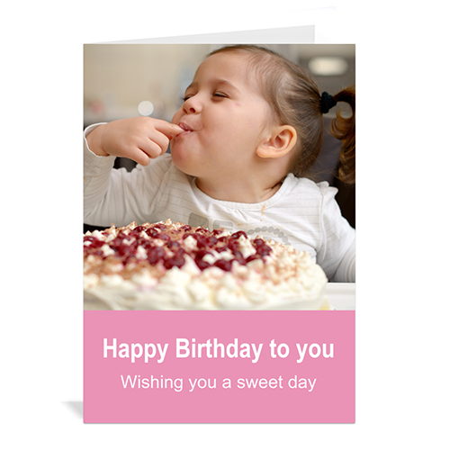 Baby Pink Photo Birthday Cards, 5x7 Portrait Folded Simple