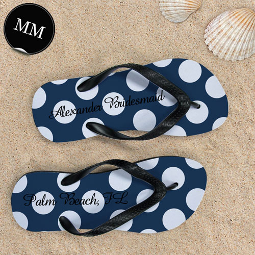 Design My Own Personalized Navy Polka Dot, Men's Medium Flip Flop Sandals