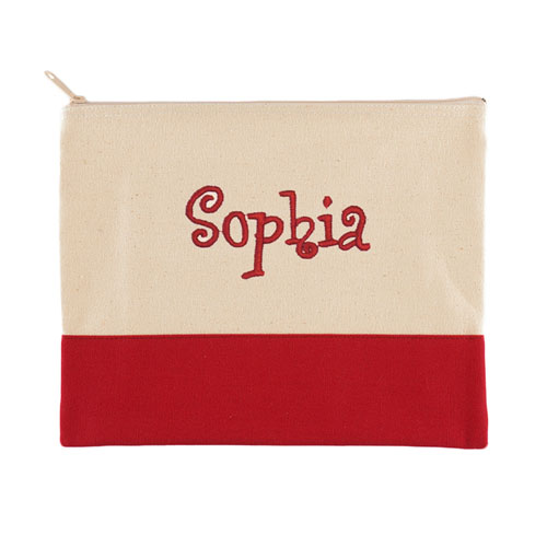 Embroidered Name Natural Red Zip Bag (7.5 X 9 Inch)