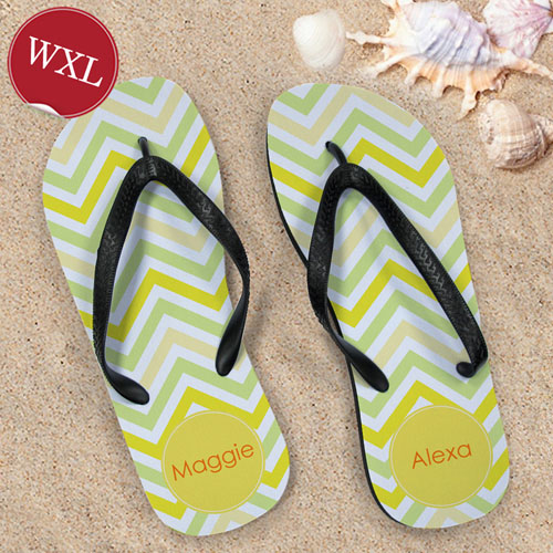 Create Your Own Sunflower Chevron Personalized Monogrammed, Women's Extra Large Flip Flops