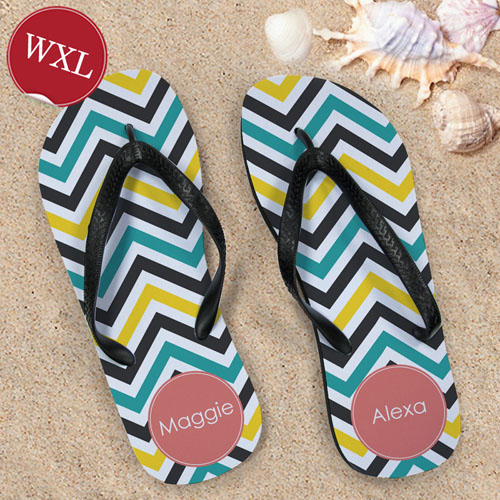Create Your Own Fashion Zigzag Personalized Monogrammed, Women's Extra Large Flip Flops