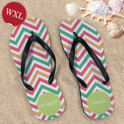 Create Your Own Flame Chevron Personalized Monogrammed, Women's Extra Large Flip Flops