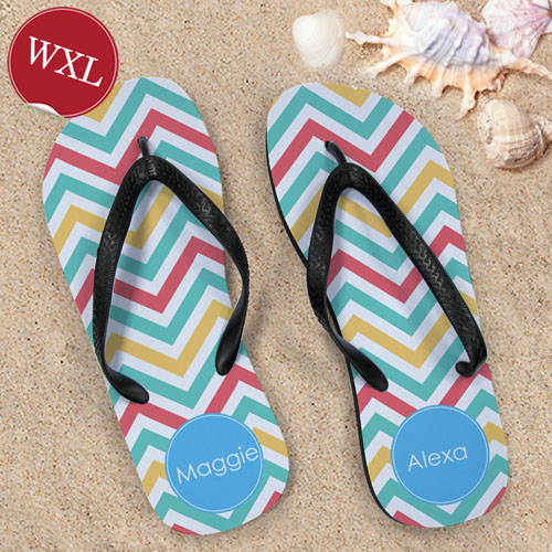 Create Your Own Tropical Chevron Personalized Monogrammed, Women's Extra Large Flip Flops