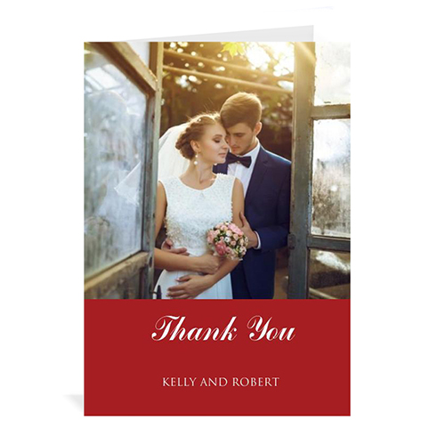 Classic Red Wedding Photo Cards, 5x7 Portrait Folded Simple