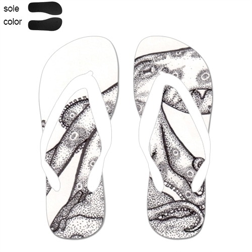 Custom Imprint Flip Flops (One Image) White Straps, Men Small